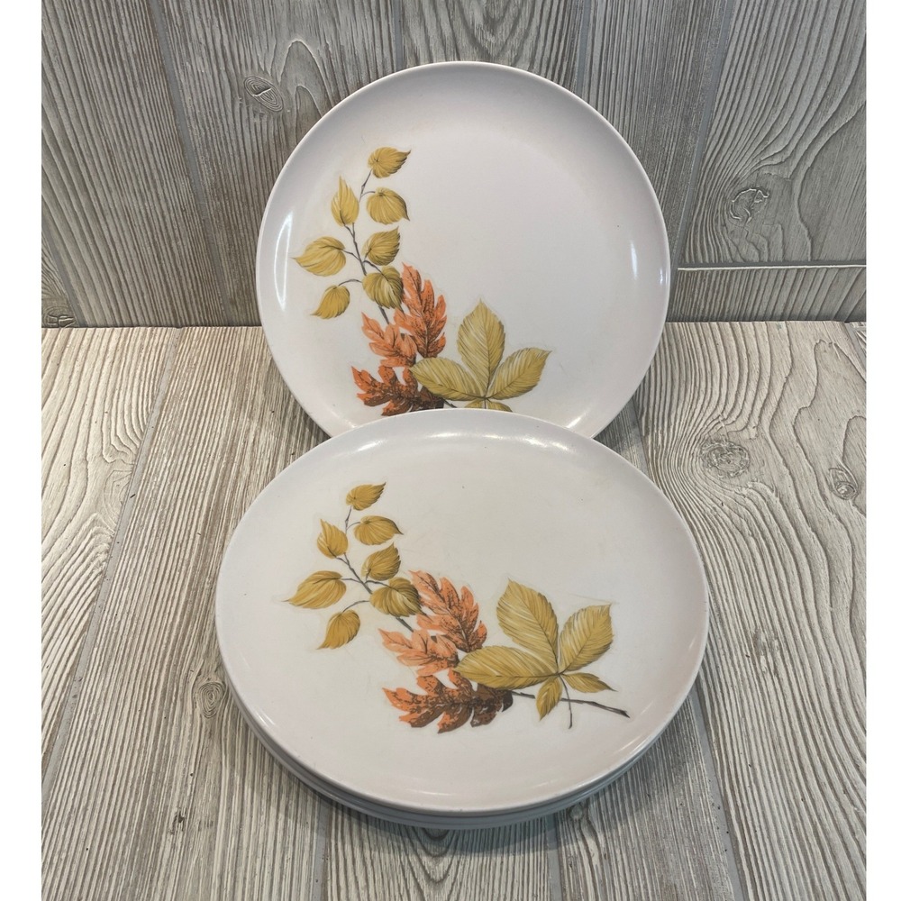 Vintage Sun Valley Melmac Dinner Plates Set of 6 Autumn Leaves Fall 9.5 inch USA